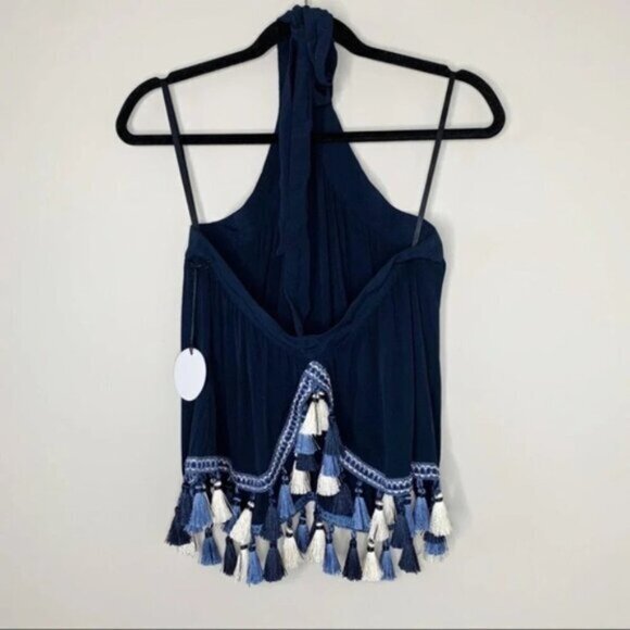 Tularosa Revolve Cory Halter Top Navy Blue Tassels Open Back Embroidered Size XS - Picture 11 of 16